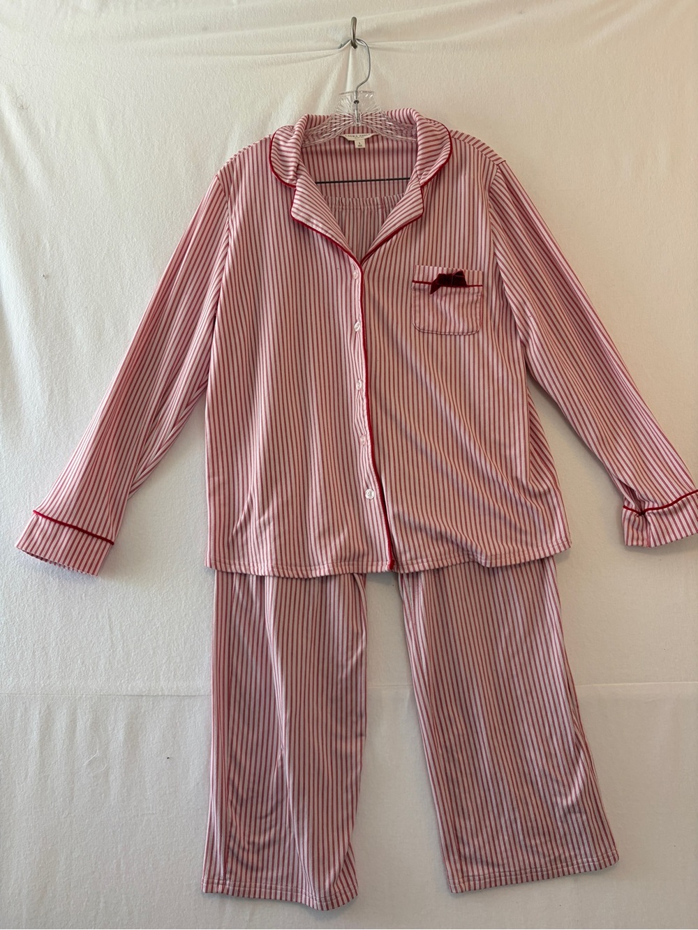 Laura Ashley Pink and White Striped Satin Pajama Set
